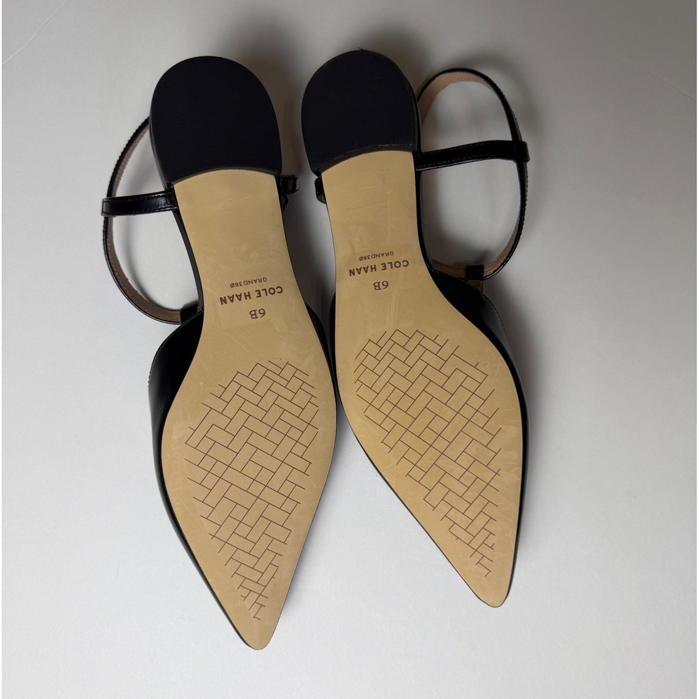 Cole Haan Grand 360 Black Leather T-Strap Pointed Toe Flats Shoes Womens 6B - Picture 5 of 8